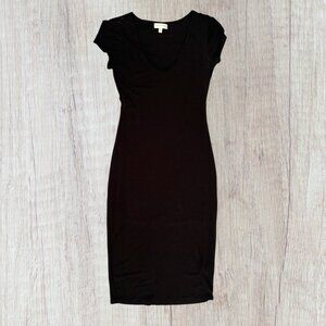 See You Monday Black V-Neck Knit Bodycon Dress Double Layer Front Size L
